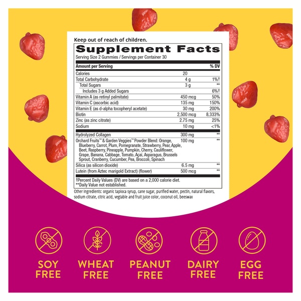 Hair, Skin and Nails with Collagen - 60 gummies Strawberry