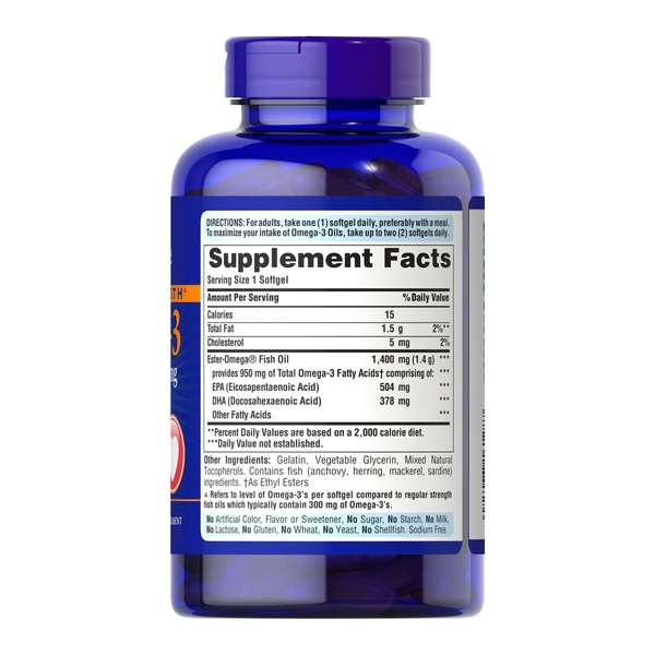 Triple Strength Omega-3 Fish Oil 1400 mg (950 mg Active Omega-3) - 120 softgels (Пошкоджена банка)