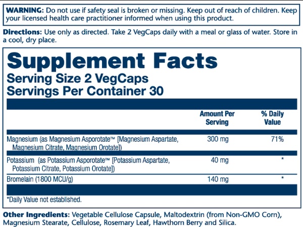 (22.07 Очікування) Magnesium & Potassium Asporotate w/Bromelain, Veg Cap (Btl-Plastic) 60ct