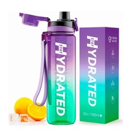 Hydrated Water Bottle - 1000ml Tritan Green Purple