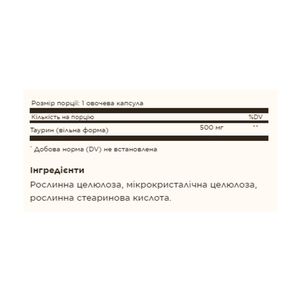 19.01 (Очікування) Taurine 500mg - 100 vcaps
