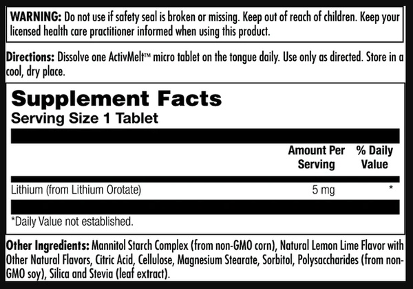 Lithium Orotate 5mg - 90 tabs Lemon Lime (До 01.27)