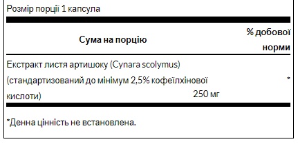 Artichoke Extract Standardized 250 mg - 60caps (Пошкоджена банка)