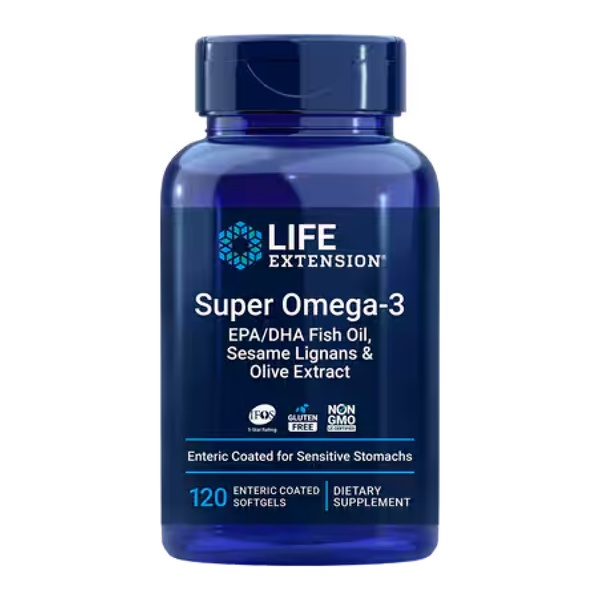 Super Omega-3 EPA/DHA Fish Oil, Sesame Lignans & Olive Extract - 120 Enteric coated softgels