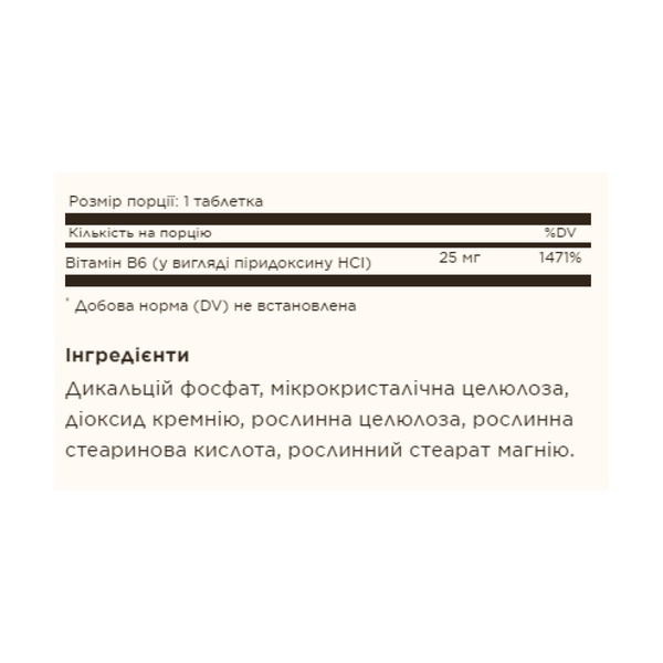 19.01 (Очікування) Vitamin B6 25mg - 100 tabs