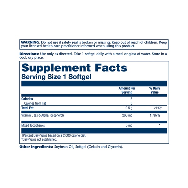 (22.07 Очікування) Vitamin E d-Alpha Tocopherol 268mg - 50 softgels