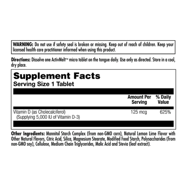 D-3 5000 IU 125mcg - 90 tabs Lemon Lime