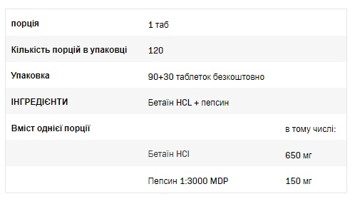 Betaine HCL+Pepsin - 120caps