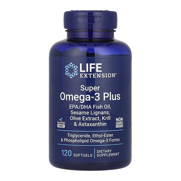 Super Omega-3 Plus EPA/DHA Fish Oil, Sesame Lignans, Olive Extract, Krill & Astaxanthin - 120 softgels