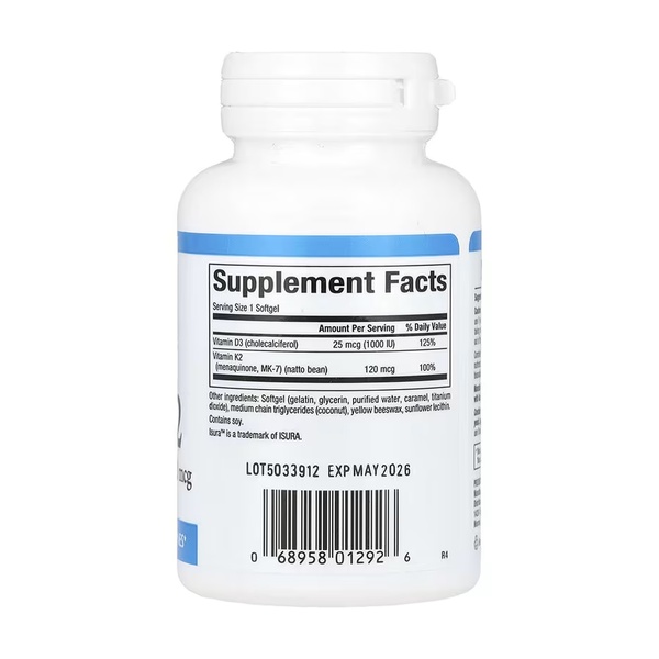 Vitamin D3 & K2 25 mcg (1000 IU) & 120 mcg - 120 softgels