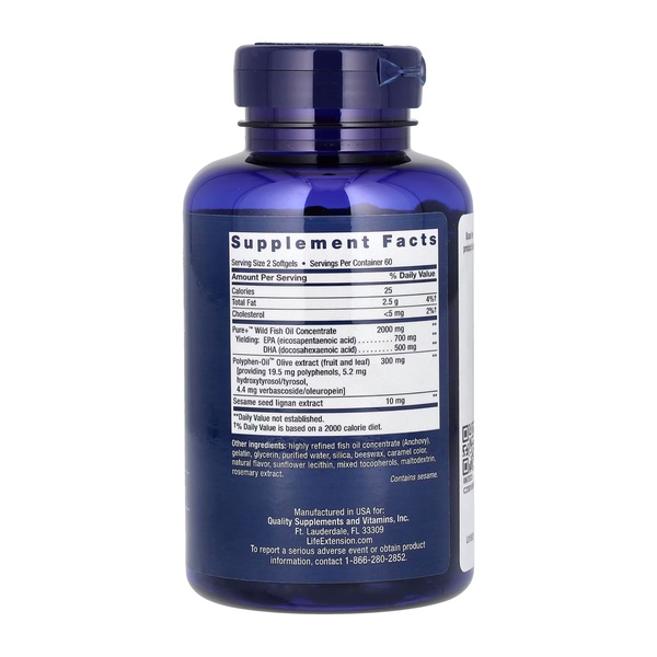 Super Omega-3 EPA/DHA Fish Oil Sesame Lignans & Olive Extract - 120 softgels