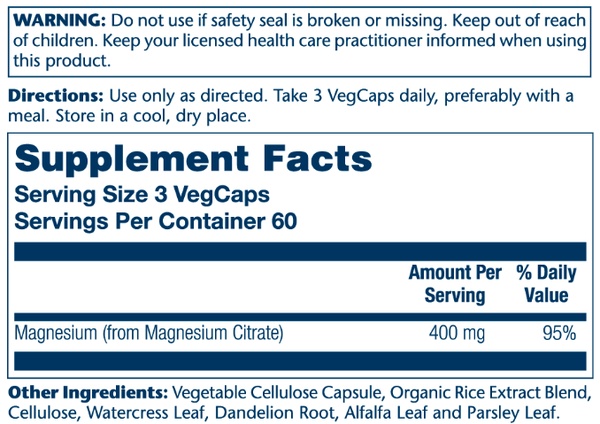 Magnesium Citrate 400mg - 180 vcaps (Без етикетки)