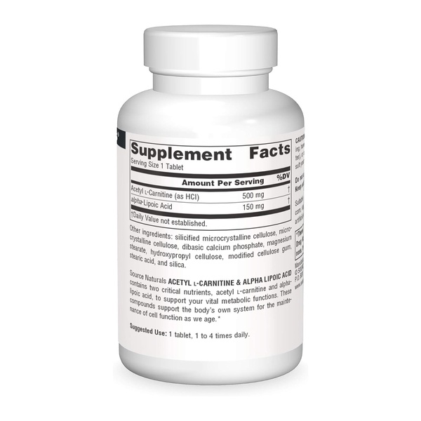 Acetyl L-Carnitine & Alpha-Lipoic Acid 650 mg - 30 tabs
