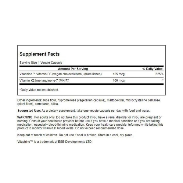 Extra Strength D3 & K2 5000 Iu & 100mcg - 60 vcaps
