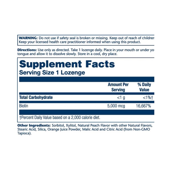 Biotin 5000mcg - 60 Lozenges Natural Peach, Strawberry, Banana
