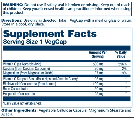 Vitamin C with Bioflavonoid Concentrate 500mg - 100 vcaps (Пошкоджена банка)