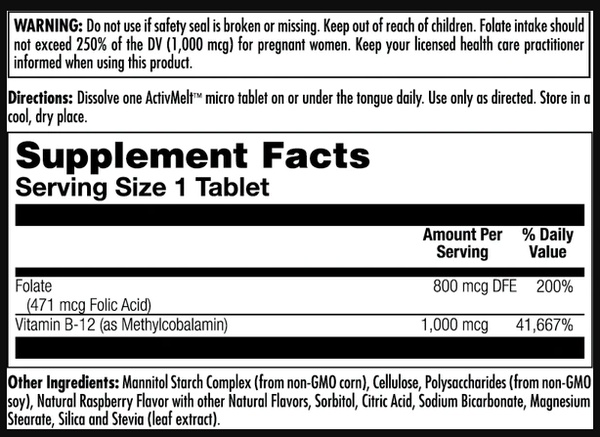 Folic Acid Methyl B-12 800mcg - 60 tabs Raspberry