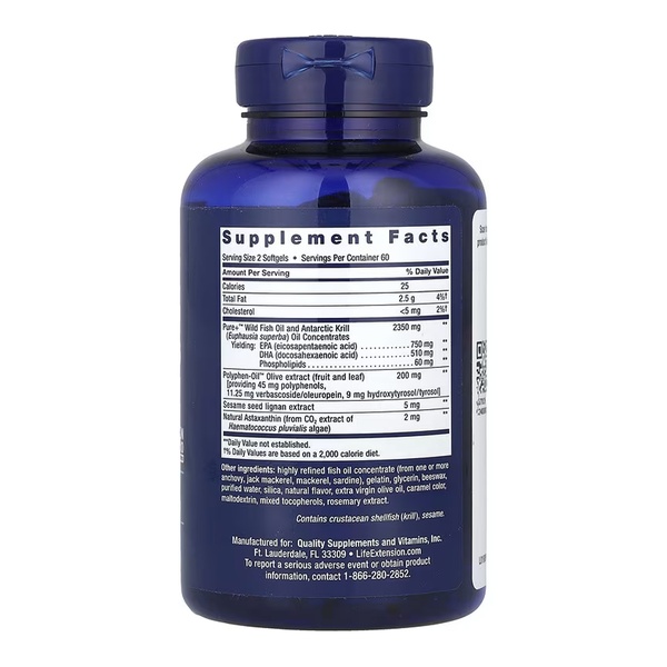 Super Omega-3 Plus EPA/DHA Fish Oil, Sesame Lignans, Olive Extract, Krill & Astaxanthin - 120 softgels