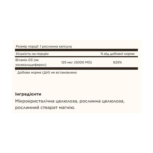 Vitamin D3 (Cholecalciferol) 125 mcg (5,000 IU) - 240 vcaps