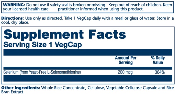 (22.07 Очікування) Selenium Yeast Free, Veg Cap (Btl-Plastic) 200mcg 90ct