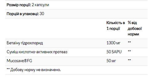 Betaine HCI 600mg - 120 caps