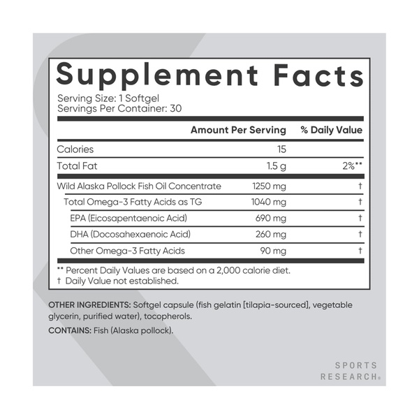 Omega-3 Fish Oil Alaska Pollock 1250mg - 30 softgels