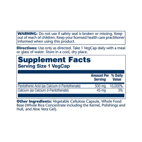 (22.07 Очікування) Pantothenic Acid 500mg - 100 veg caps