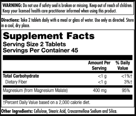Magnesium Malate 400mg - 90 tabs (Пошкоджена банка)