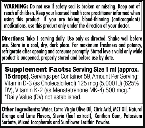 D3 K2 DropIns 125mcg - 2 oz Citrus