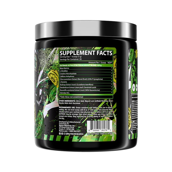 Outrage High‑Stim Pre‑Workout - 30 servings Lemon Lime