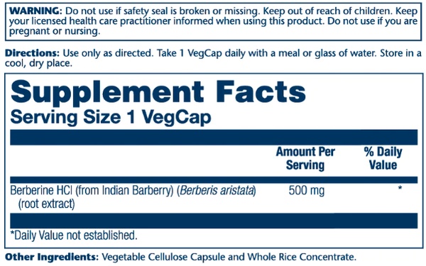 Berberine from Indian Barberry 500mg - 60 vcaps